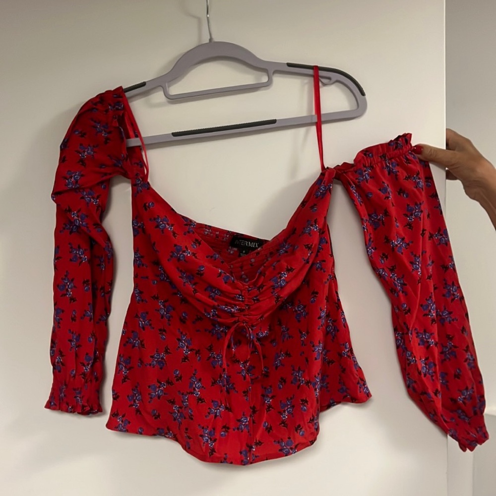 Intermix red floral off the shoulder top